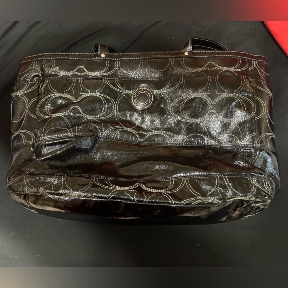 Coach Black Patent Signature Tote Bag – Large Shoulder Purse